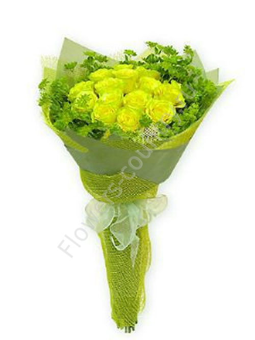Букет из 15 зеленых роз купить с доставкой по Москве