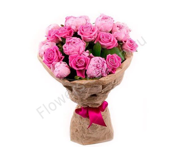 Букет розовые пионы и розы купить с доставкой по Москве