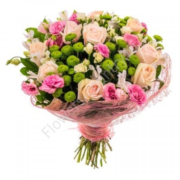 Букет из эустомы, хризантемы и розы купить с доставкой по Москве