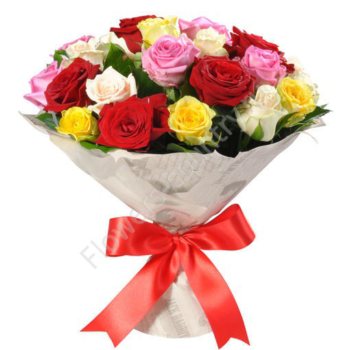 Букет из 25 разноцветных роз купить с доставкой по Москве