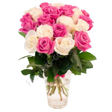 Букет из 25 розовых и белых роз