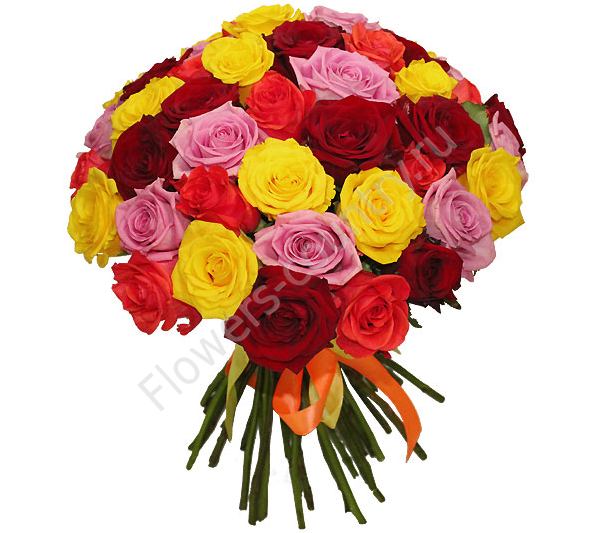 Букет из 51 разноцветной розы купить с доставкой по Москве