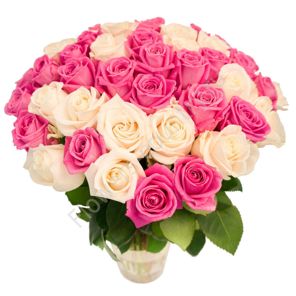 Букет из 51 белых и розовых роз купить с доставкой по Москве