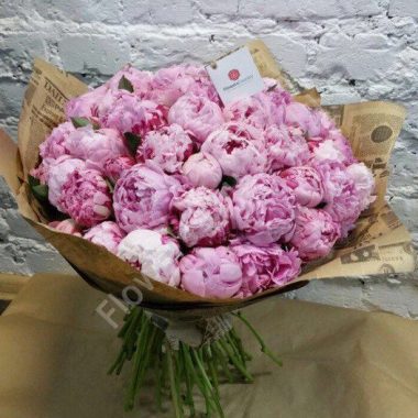 Букет из 55 розовых пионов купить с доставкой по Москве