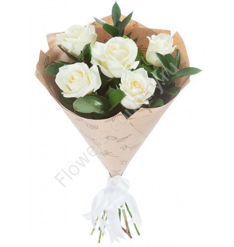 Букет из 5 белых роз купить с доставкой по Москве