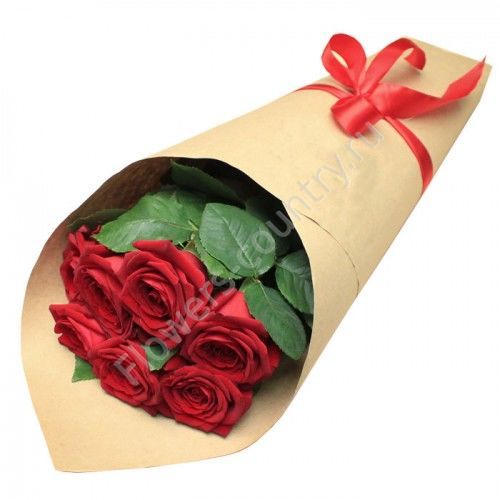 Букет из 7 красных роз в крафте купить с доставкой по Москве