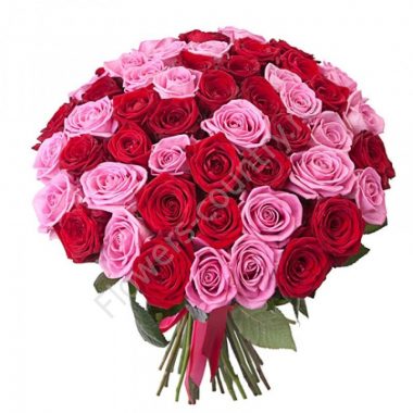Букет из 51 красной и розовой розы купить с доставкой по Москве