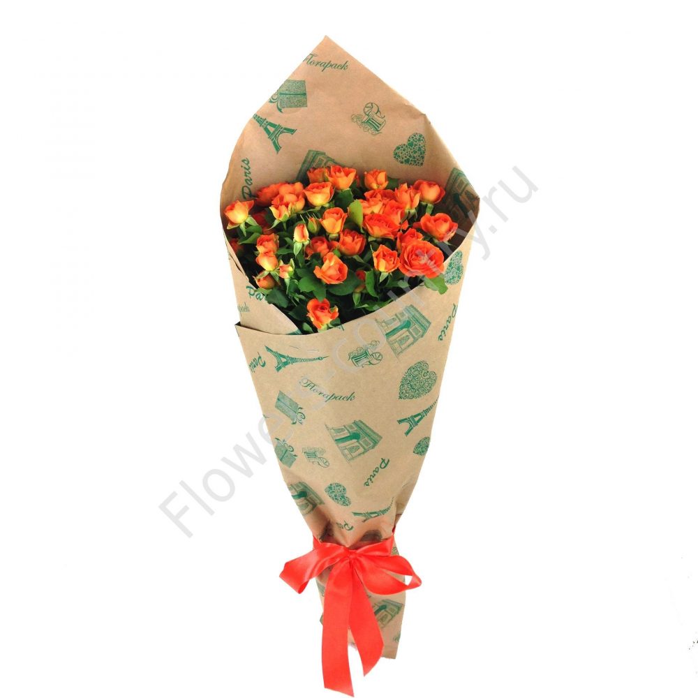 Букет из кустовой оранжевой розы купить с доставкой по Москве
