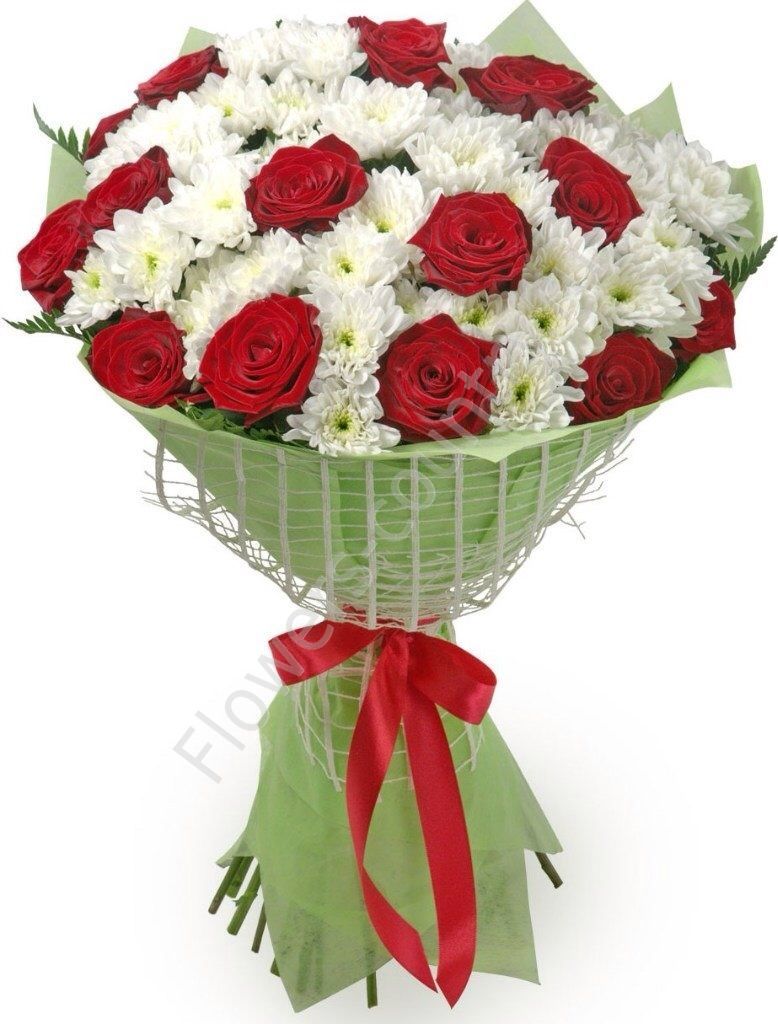 Букет из кустовой хризантемы и розы купить с доставкой по Москве