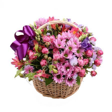 Корзина "Фьюжн" из ярких цветов купить с доставкой по Москве